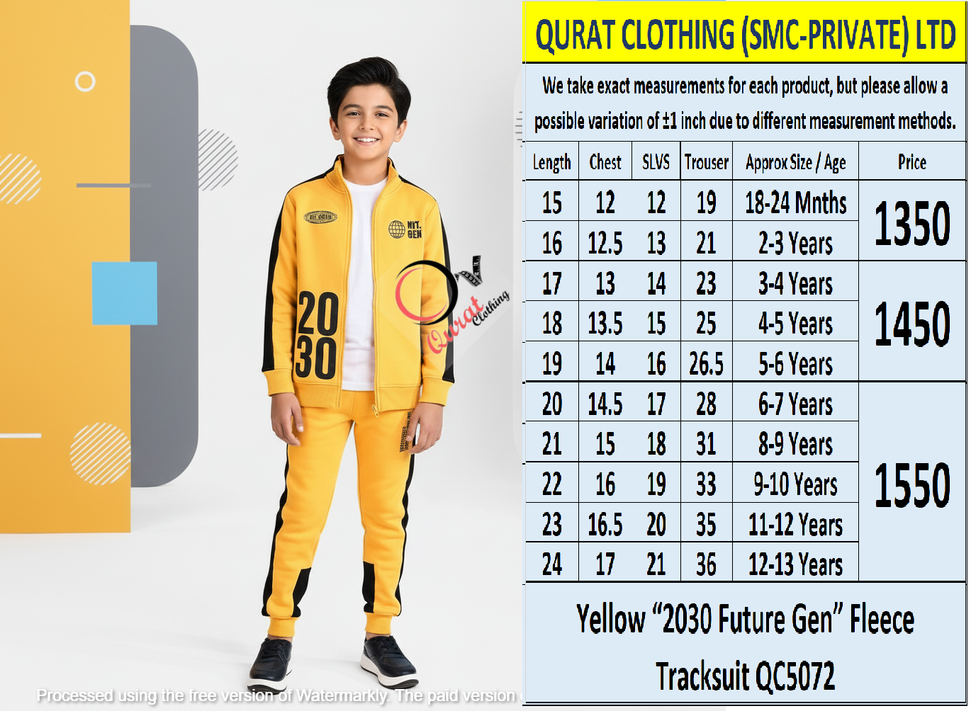 Yellow “2030 Future Gen” Fleece Tracksuit QC5072