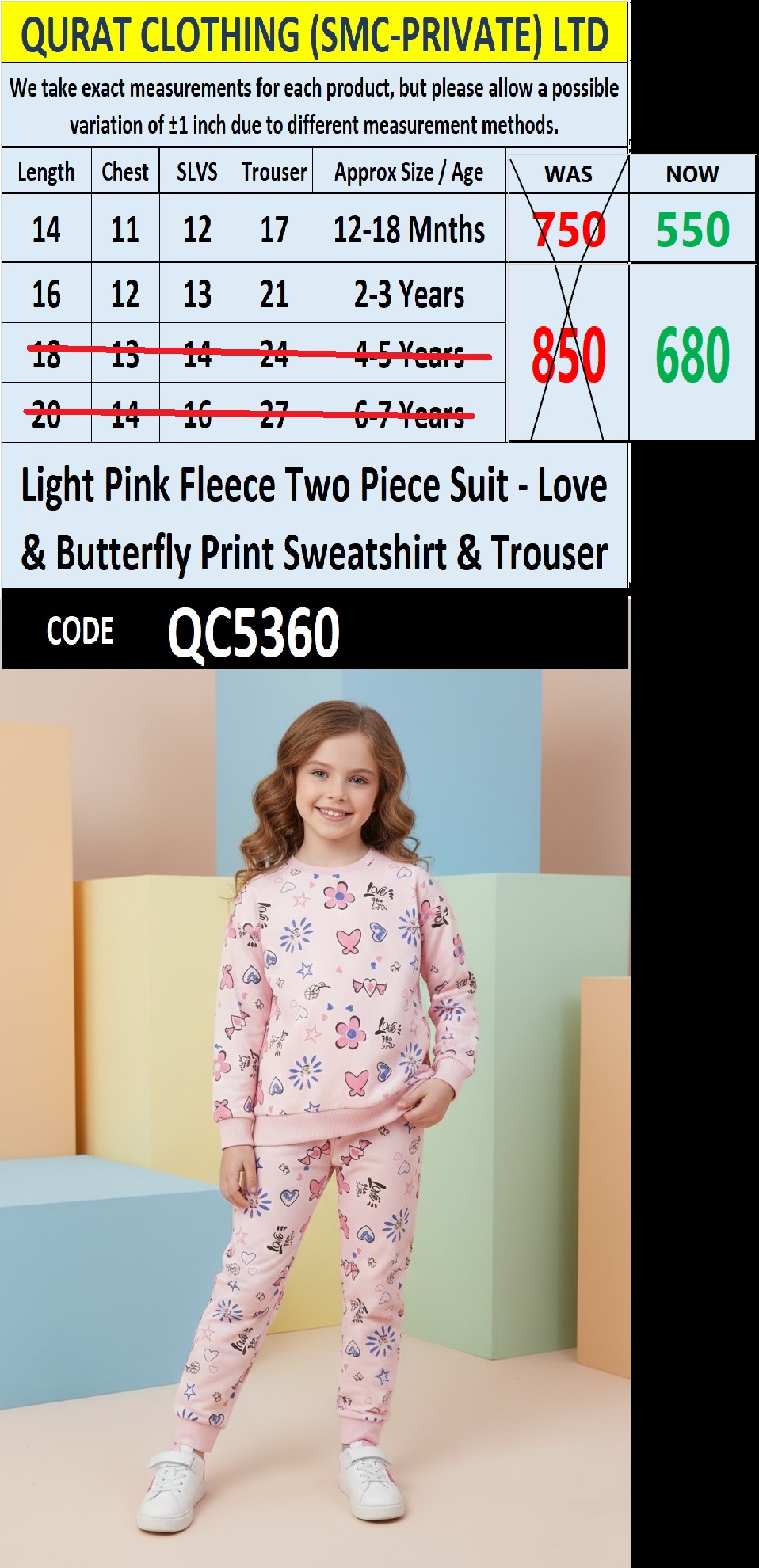 Light Pink Fleece Two Piece Suit Love & Butterfly Print Sweatshirt & Trouser QC5360