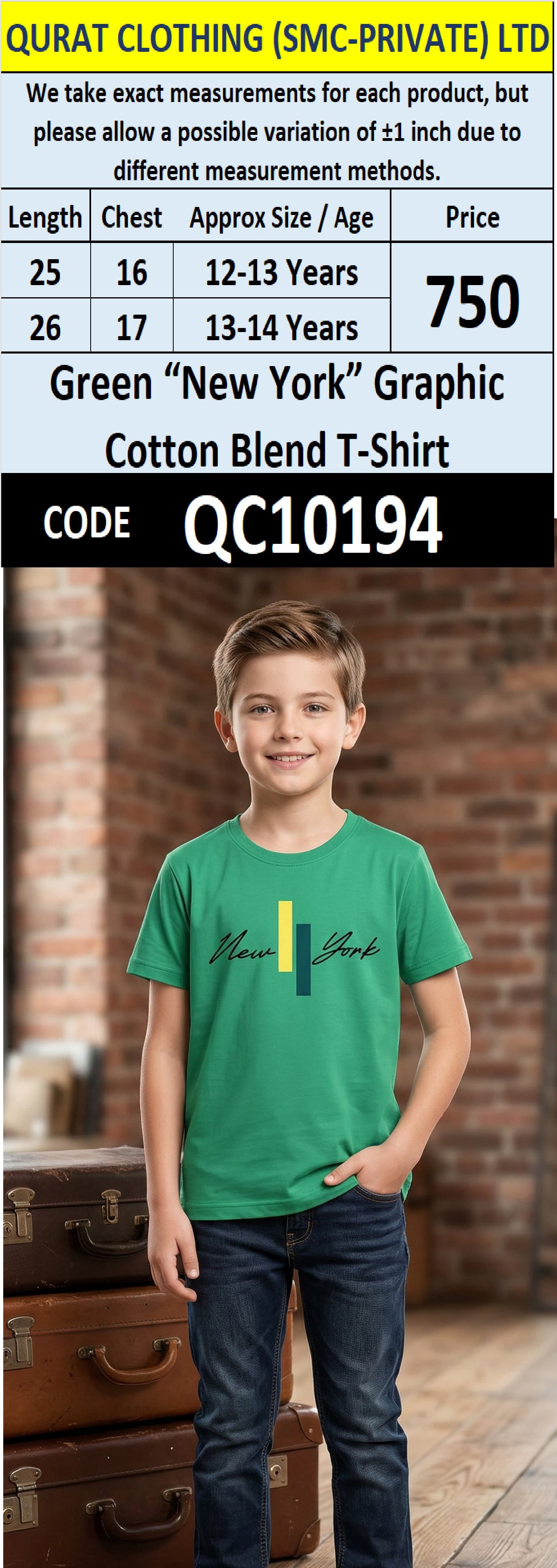 Green “New York” Graphic Cotton Blend T-Shirt – QC10194