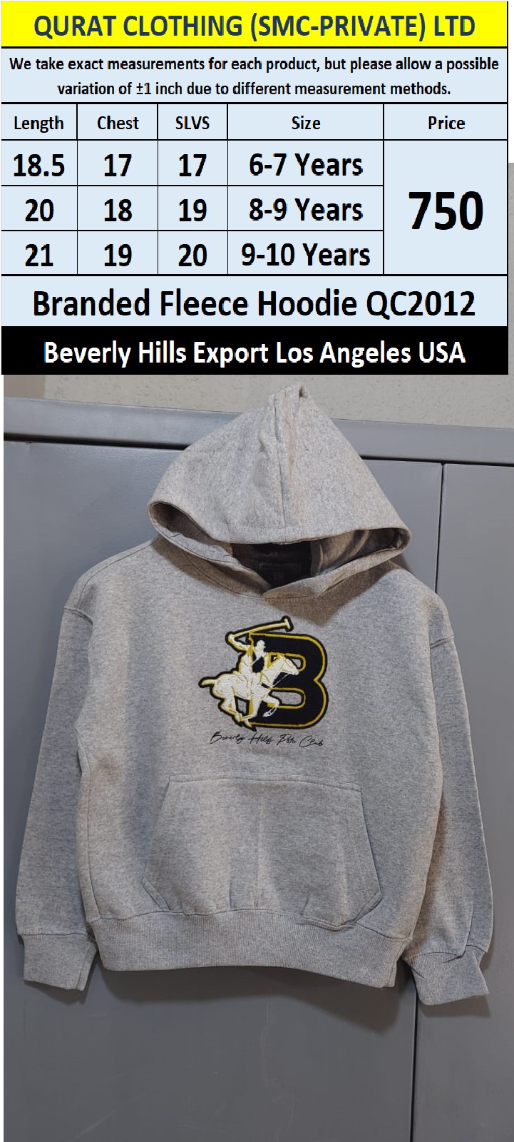 Beverly Hills Brand Fleece Hoodie QC2012 Export Los Angeles USA