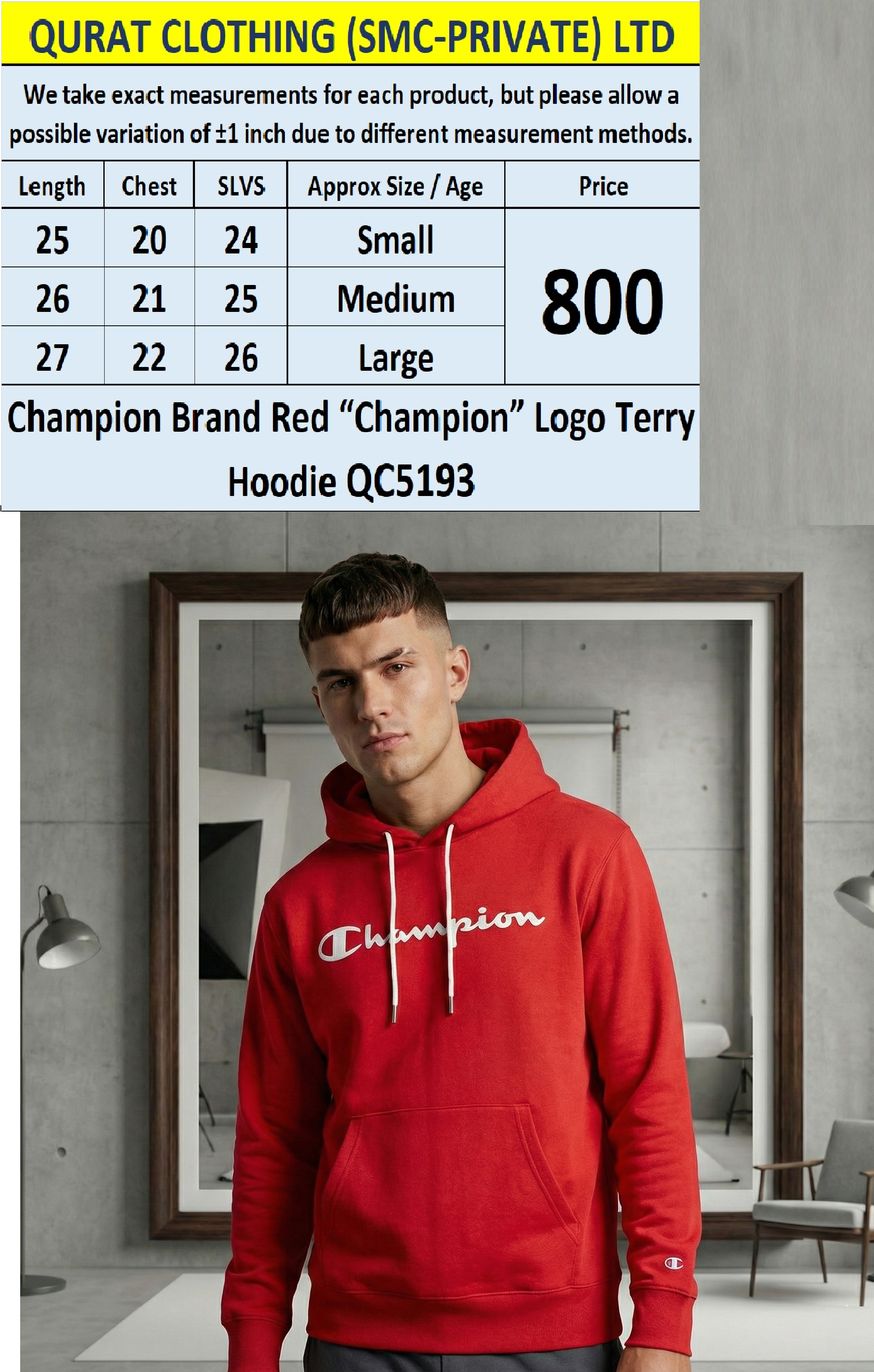 Champion Brand Red “Champion” Logo Terry Hoodie QC5193