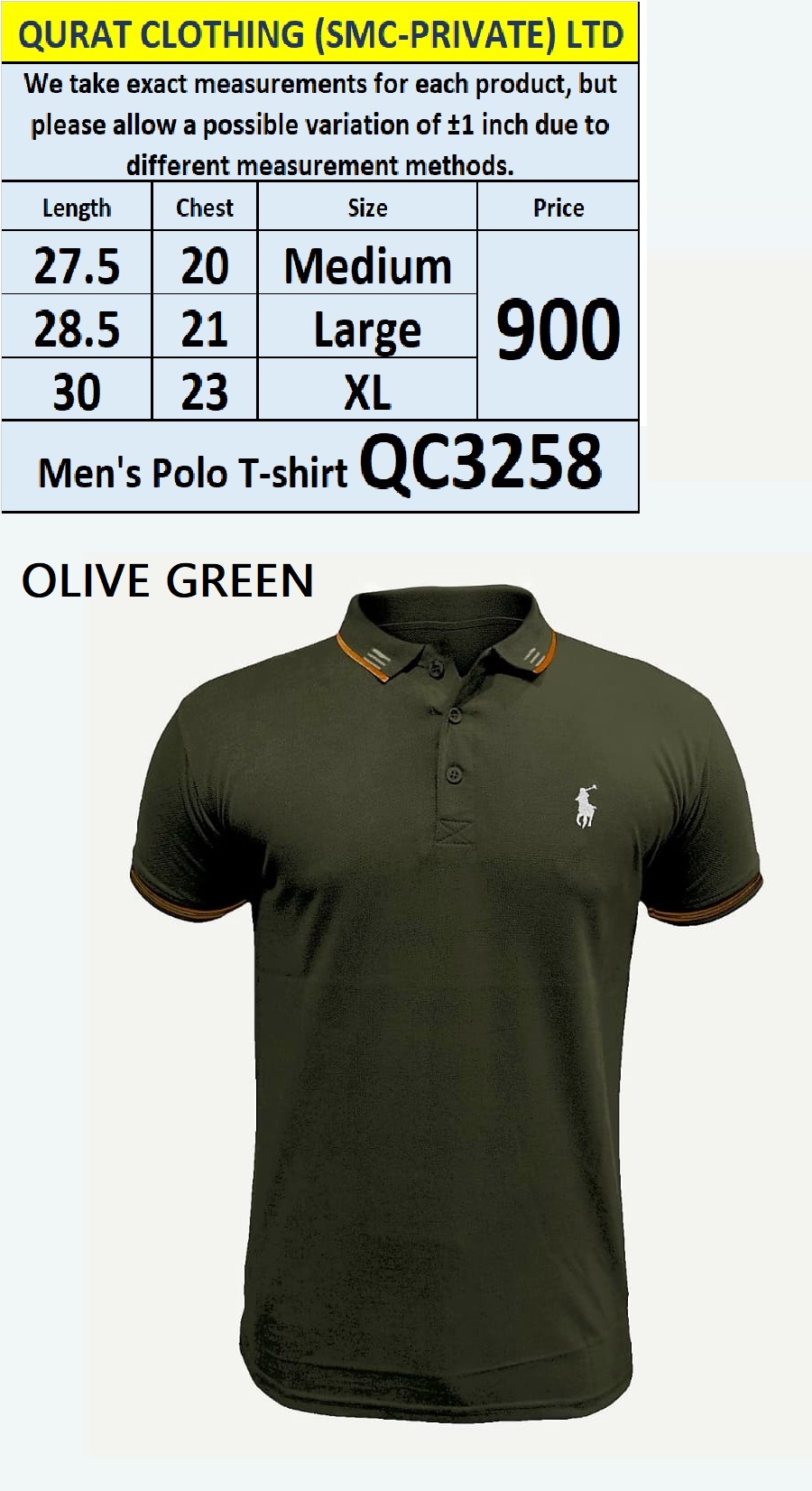 Olive Green Men's Polo T-shirt QC3258