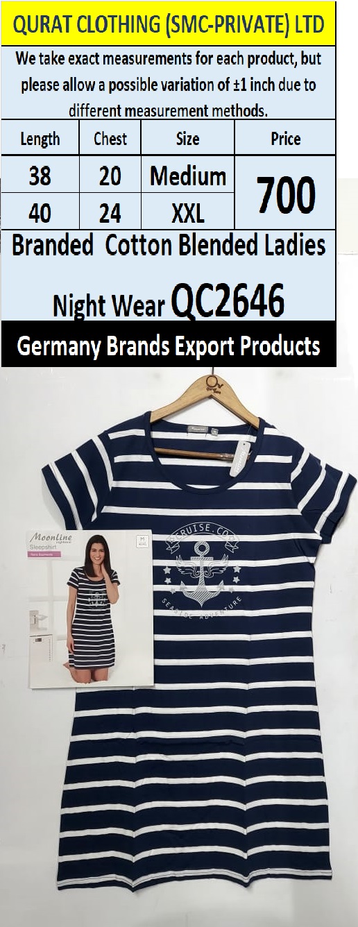 Branded Cotton Blended Ladies Night Wear Top QC2646 Germany Export Product