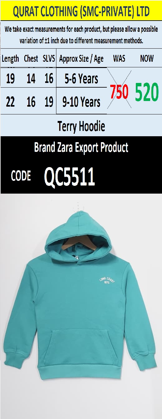 ZARA Brand Terry Hoodie Export Product - QC5511