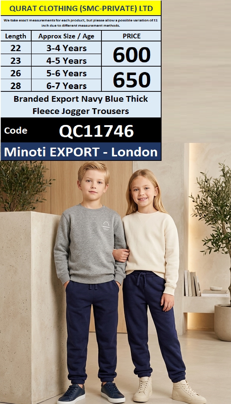 Branded Export Navy Blue Thick Fleece Jogger Trousers - 11746 - Export London