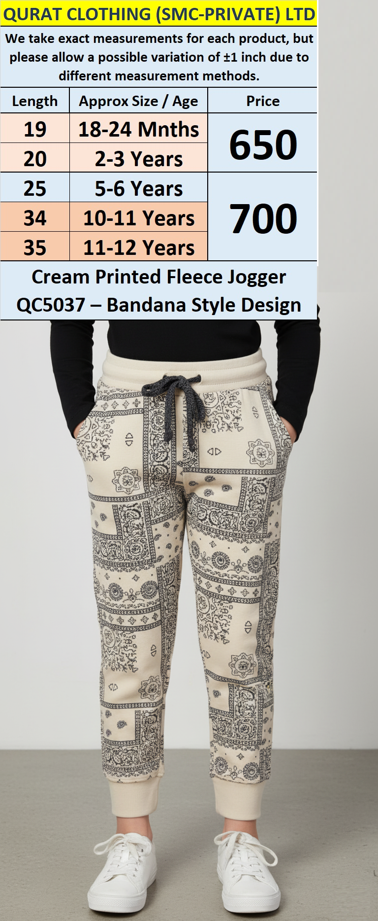Cream Printed Fleece Jogger Trouser QC5037 – Bandana Style Design