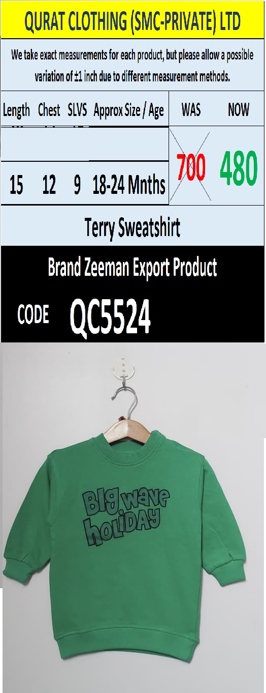 Zeeman Brand Terry Sweatshirt Export Europe- QC5524