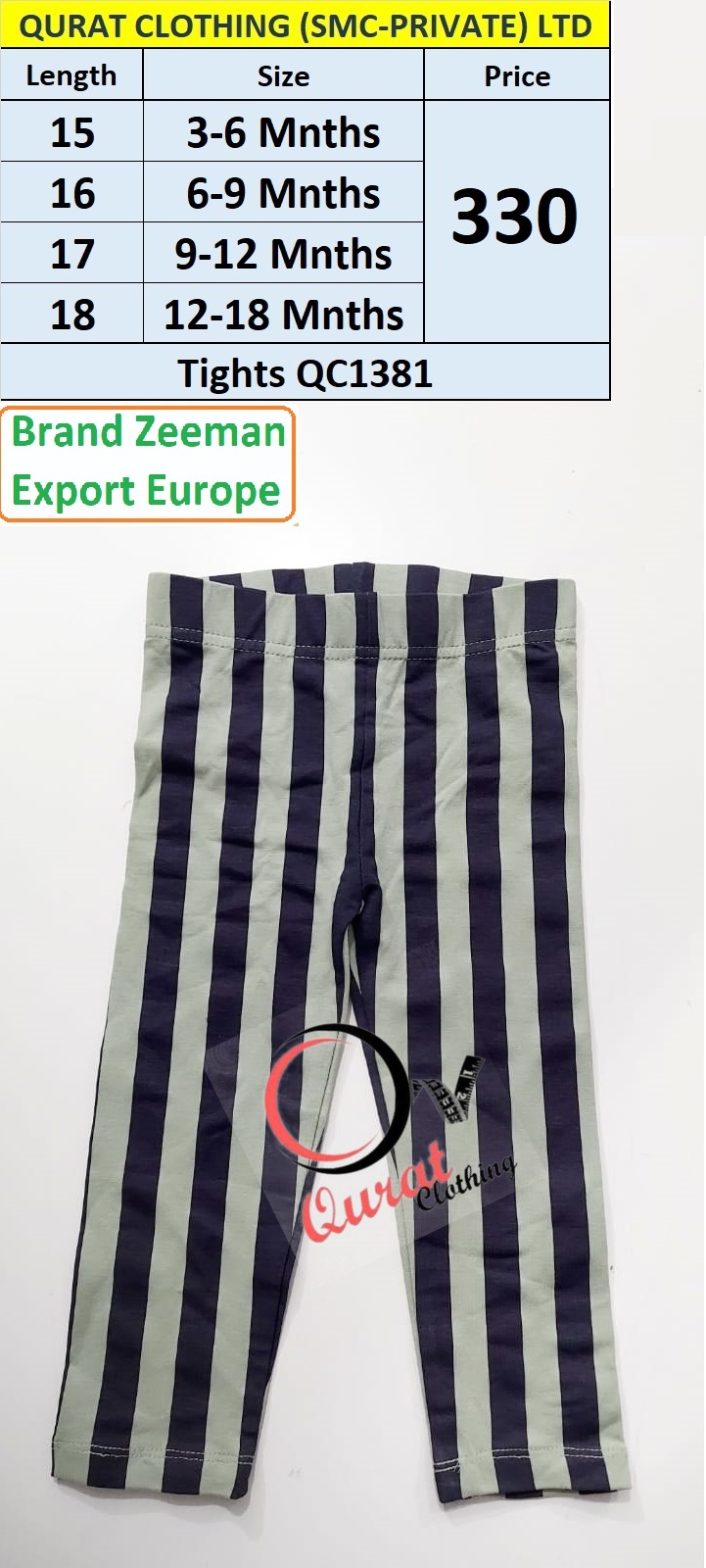 Zeeman Brand Stripes Print Tights QC1381 Export Europe