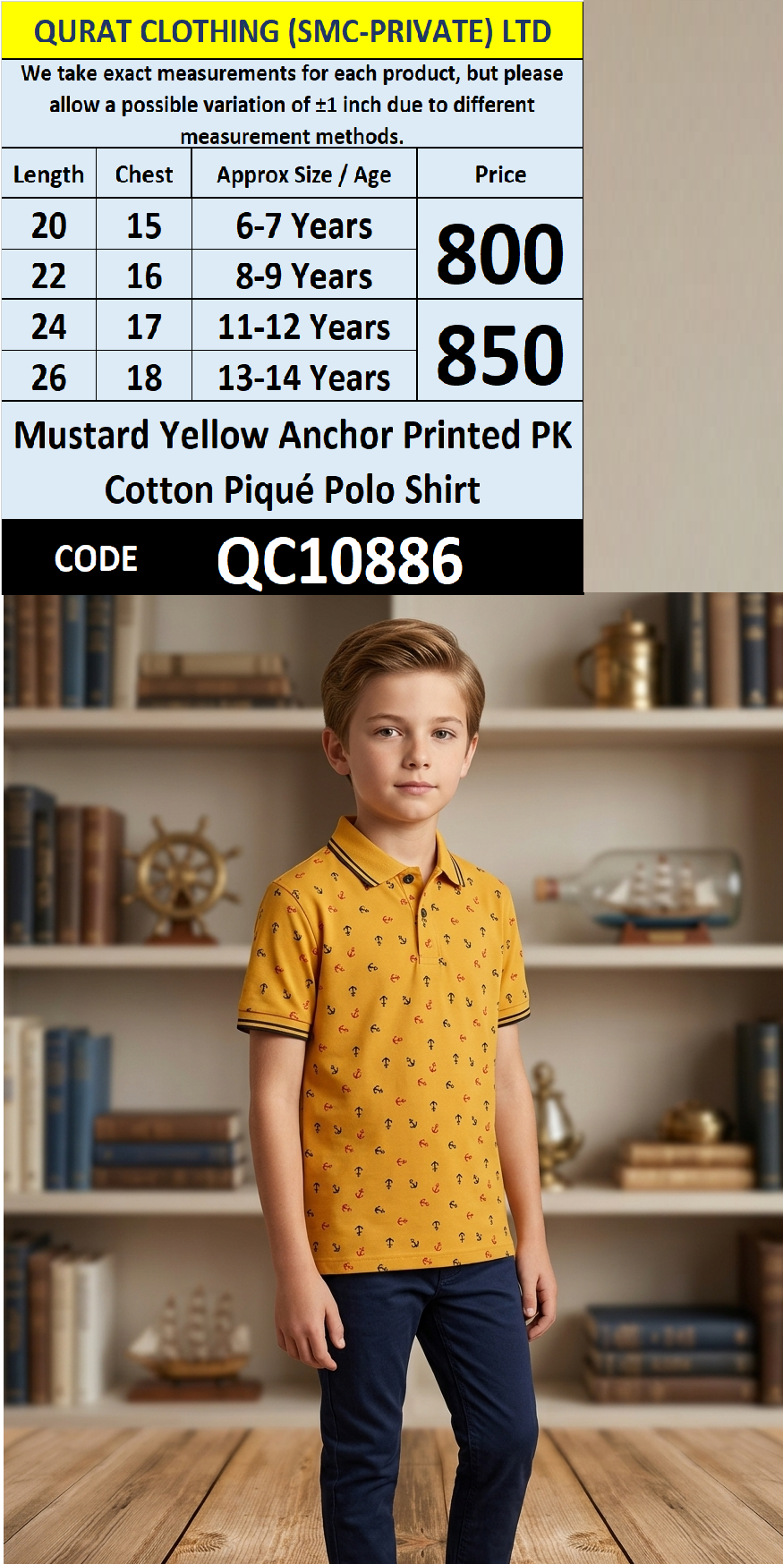 Mustard Yellow Anchor Printed PK Cotton Piqué Polo Shirt QC10886