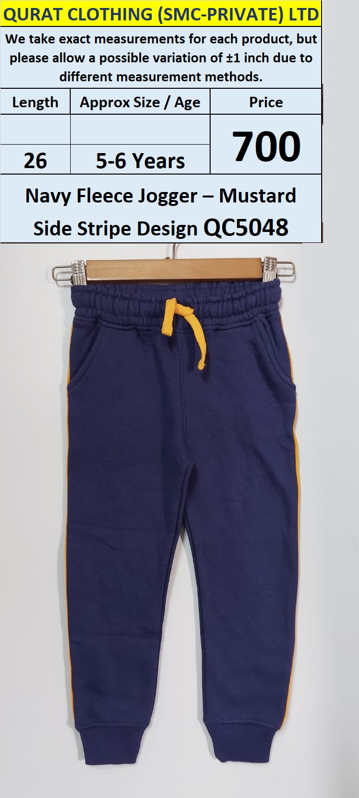 Navy Fleece Trouser with Mustard Side Stripe Design QC5048