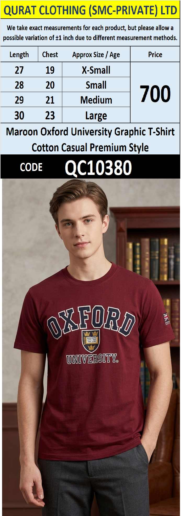 Maroon Oxford University Graphic T-Shirt Cotton Casual Premium Style – QC10380