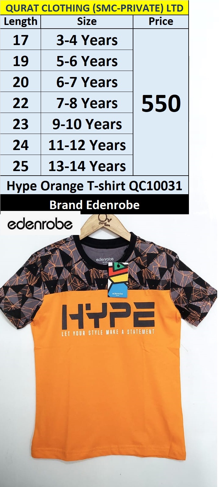 Edenrobe Brand Hype Grey & Orange T-shirt QC10031