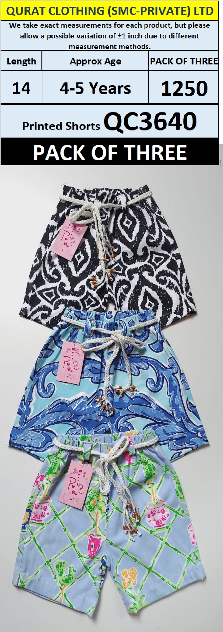 Pack of Three Girls Printed Shorts QC3640