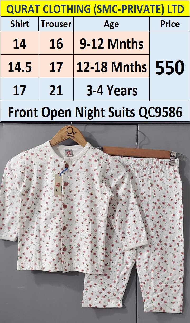 Front Open Brown Flower Print Night Suits QC9586