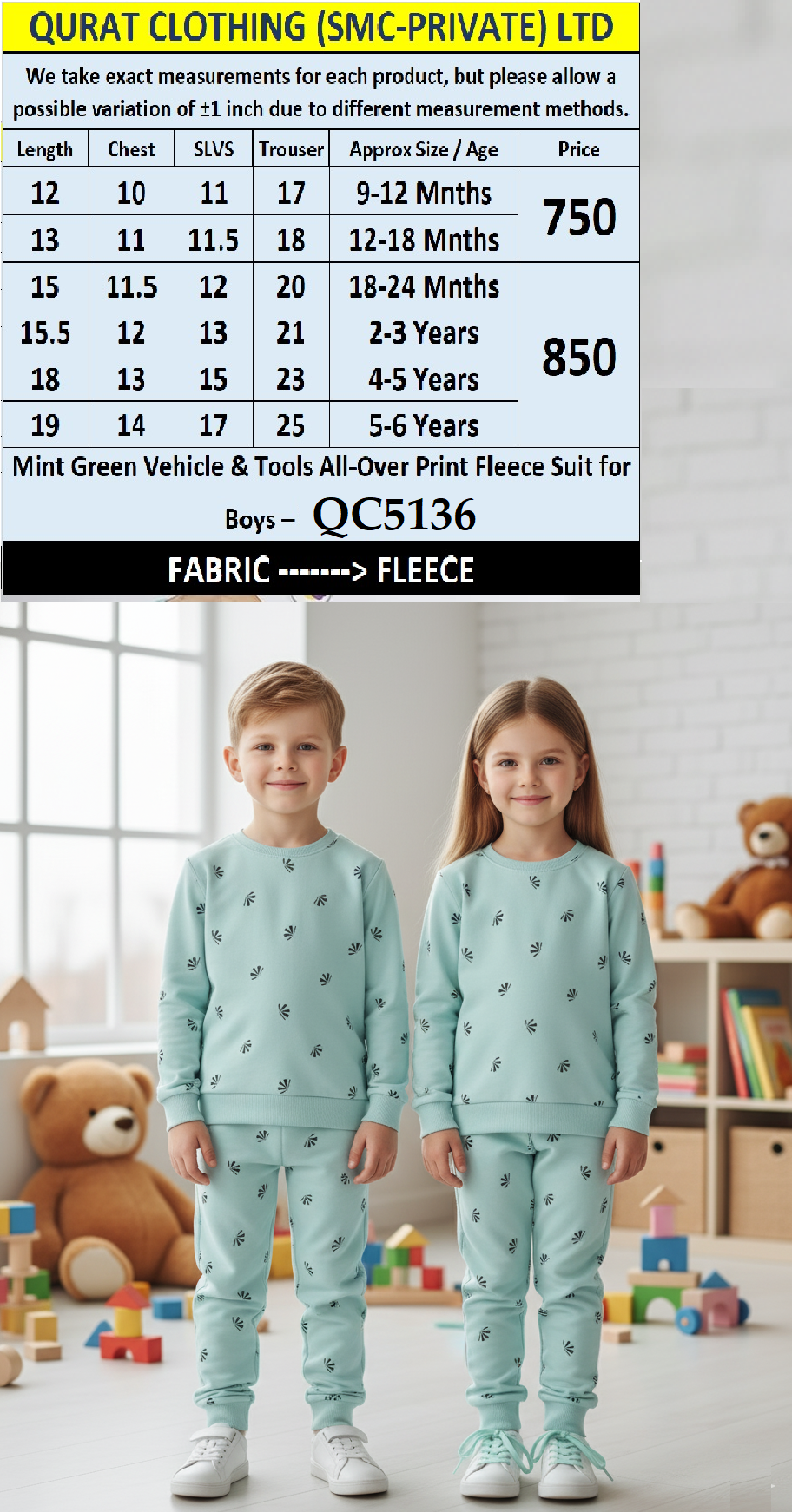 Mint Green Vehicle & Tools All-Over Print Fleece Suit for Boys – QC5136