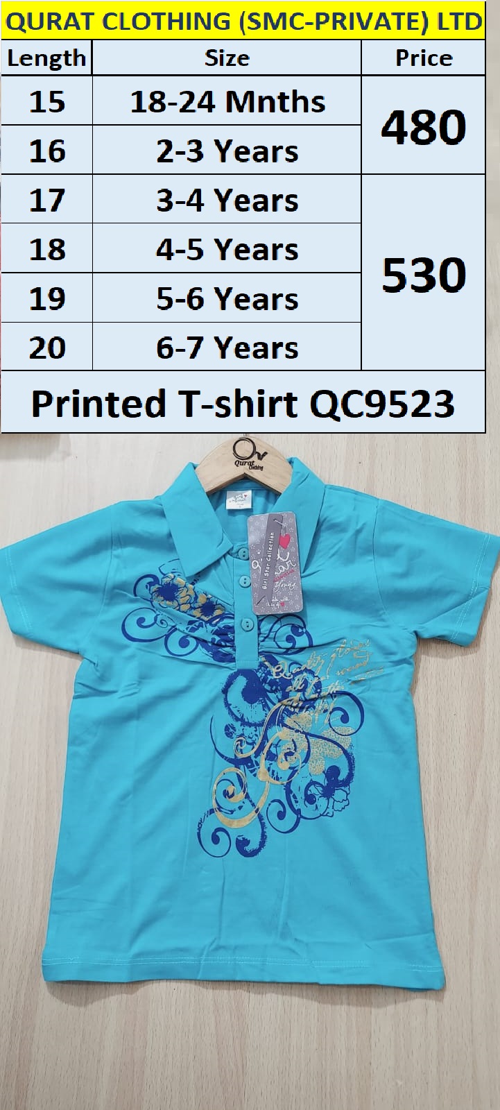 Blue Printed Collar Half Sleeves T-shirt QC9523 Brand Girl Star Collection