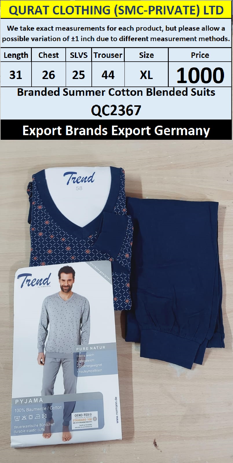 International Brands Summer Cotton Blended Suits Export Germany QC2367