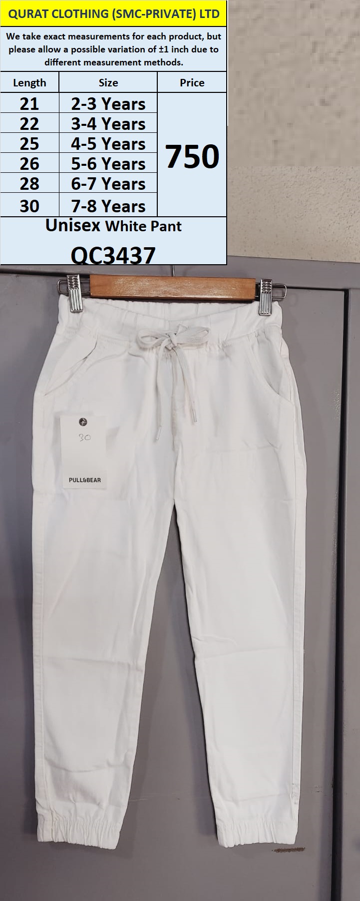 Unisex White Pant QC3437