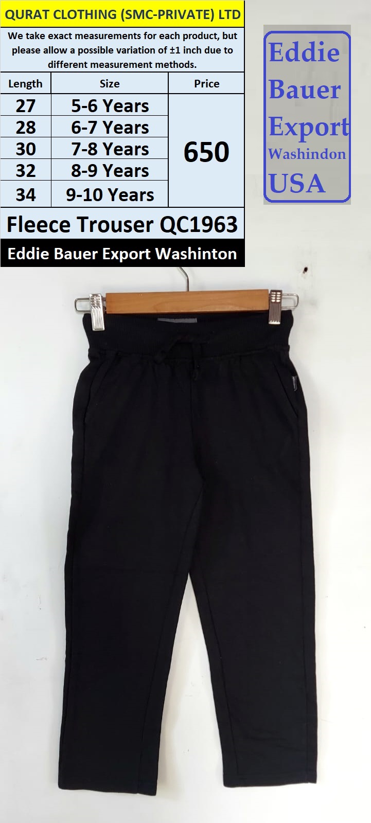 Eddie Bauer Fleece Trouser QC1963 Export Washinton - USA
