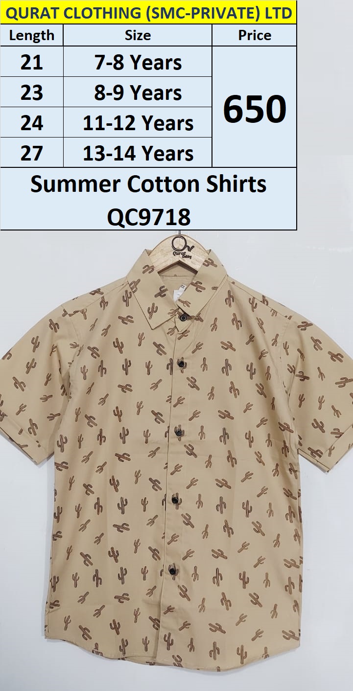 Beige Printed Summer Cotton Shirts QC9718