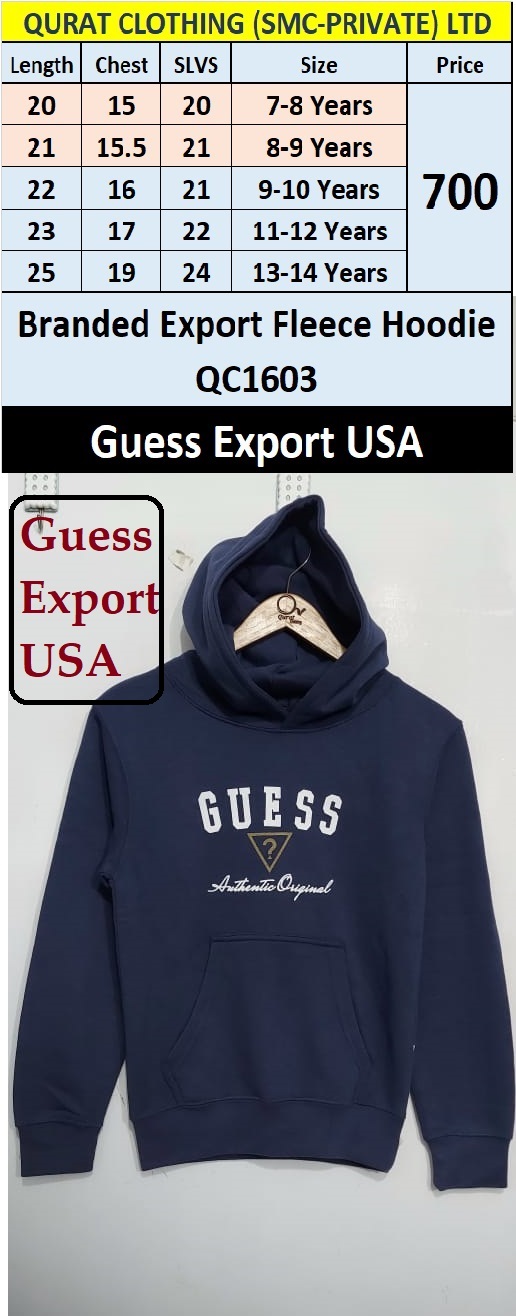 Guess Brand Navy Blue Fleece Hoodie QC1603 Export USA