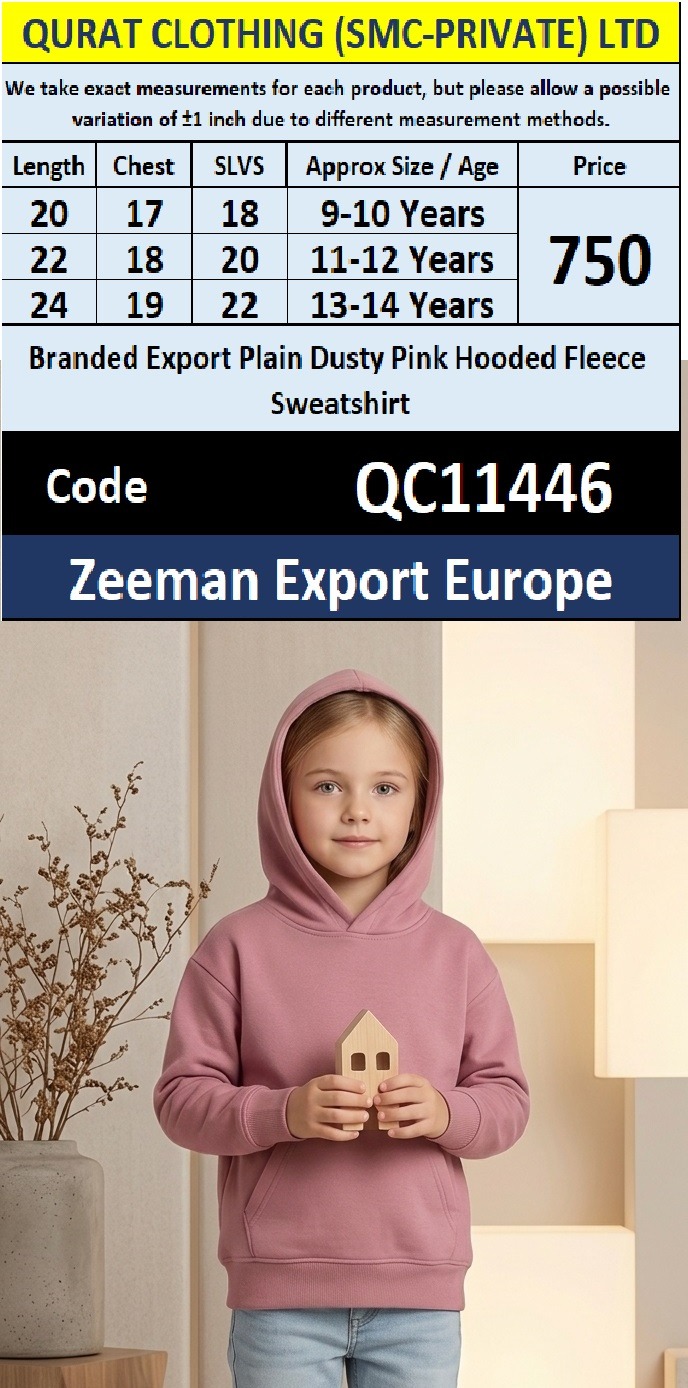 Zeeman Export Europe Branded Plain Dusty Pink Hooded Fleece Sweatshirt – Girls – QC11446