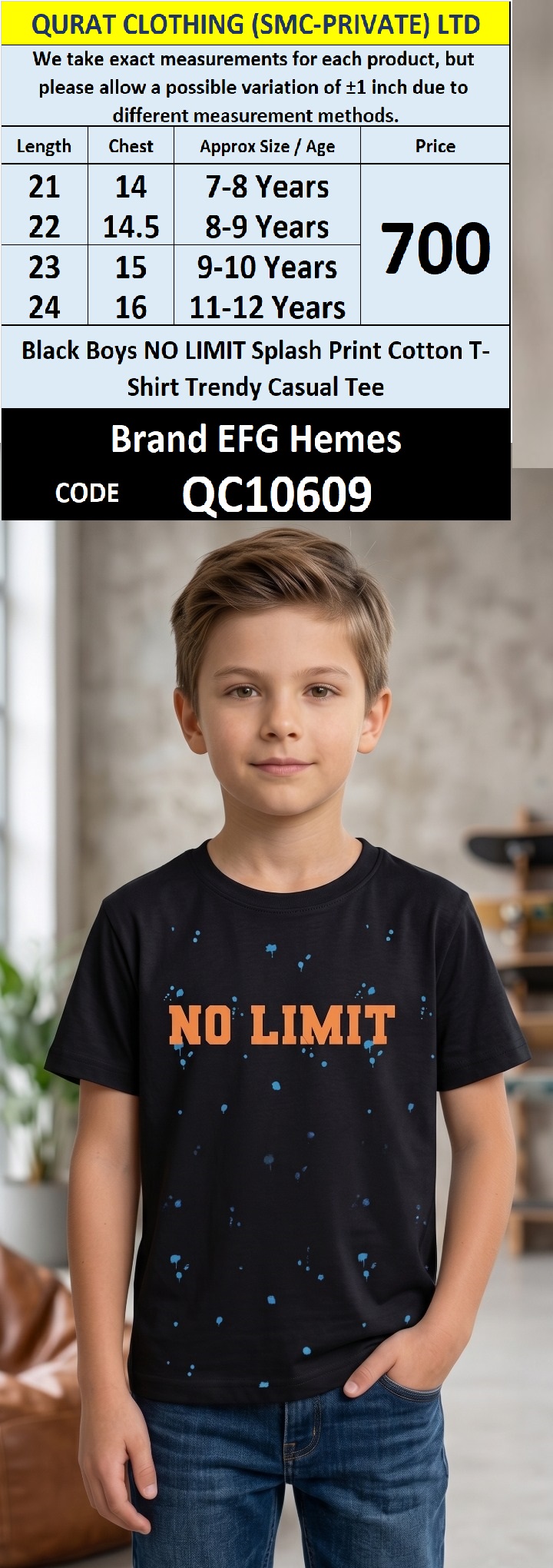 Black Boys NO LIMIT Splash Print Cotton T-Shirt Trendy Casual Tee – QC10609