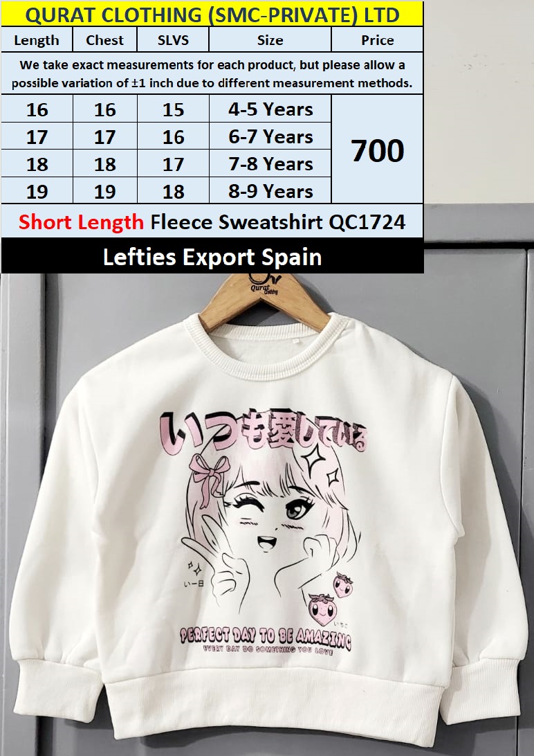 Lefties Brand Export Perfect Day Short Length Sweatshirt QC1724 | Export Spain Qurat Clothing