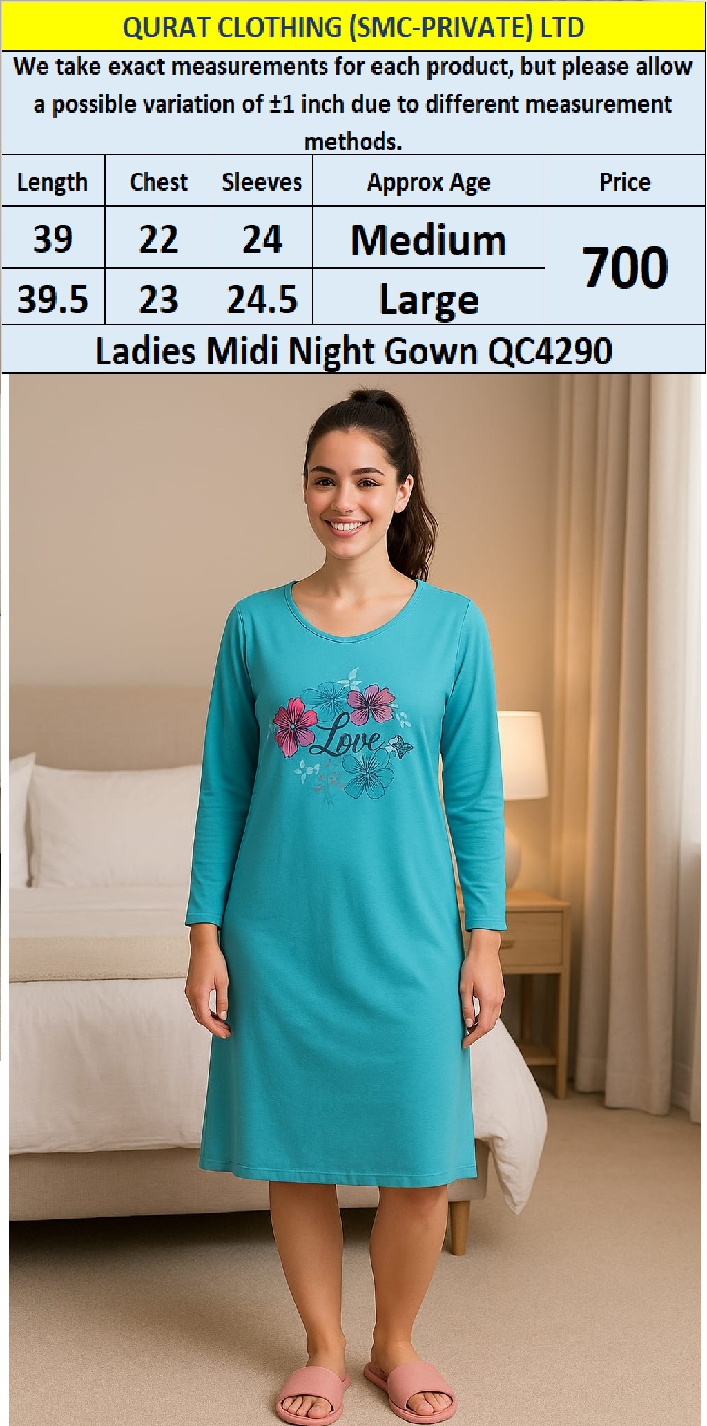 Branded Export Midi Nightgown QC4290
