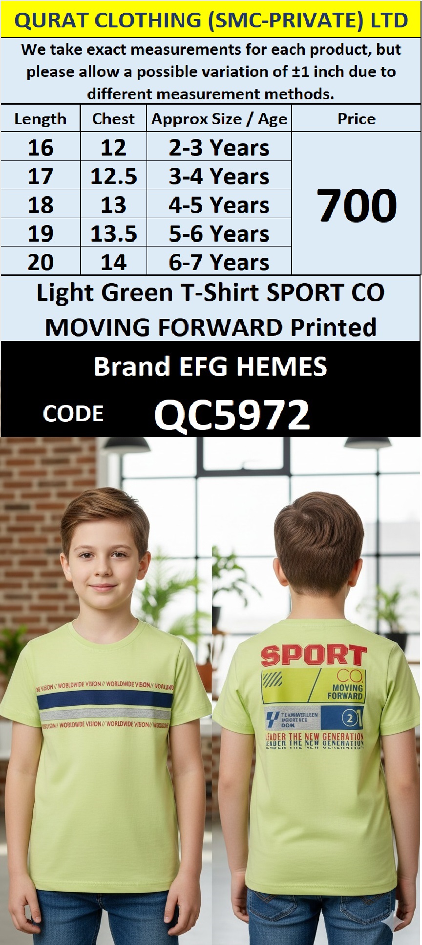 Light Green Cotton Blended T-Shirt SPORT CO MOVING FORWARD Printed Graphic – Kids Casual Tee – QC5972