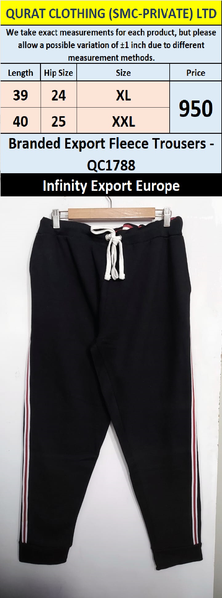Infinity Brand Fleece Trouser QC1788 Export Europe 