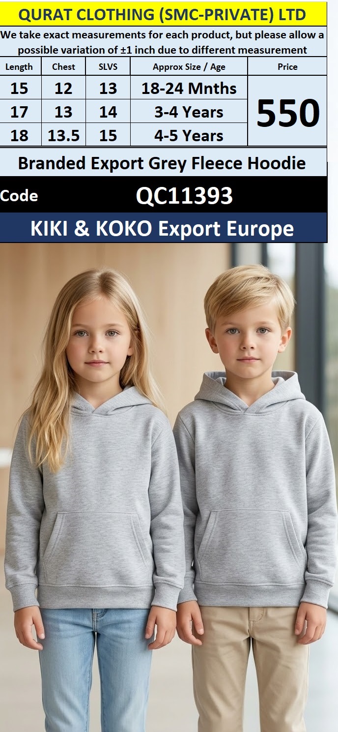 Branded Export Grey Fleece Hoodie – KIKI & KOKO Export Europe – QC11393