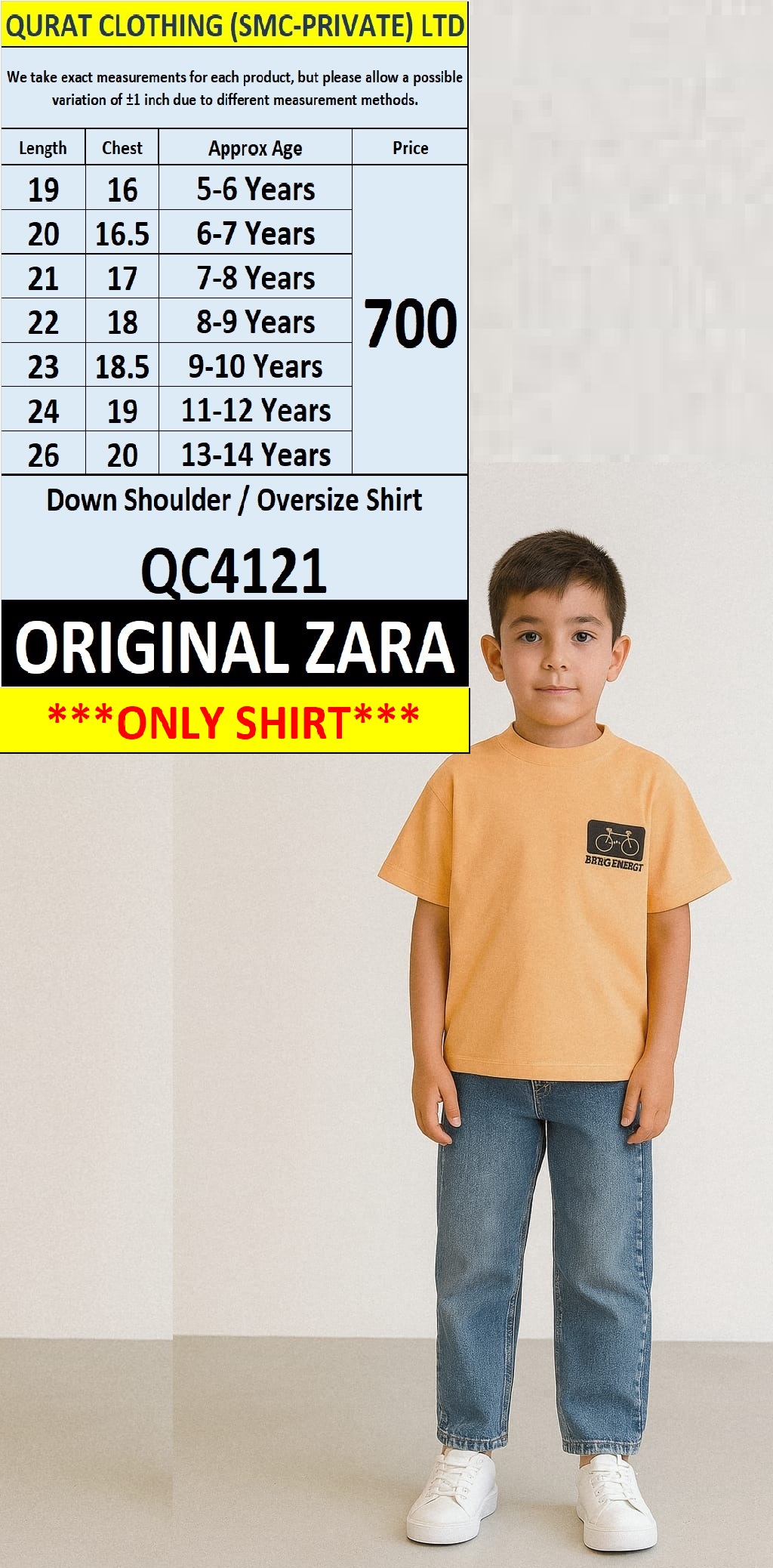 Original Zara Brand Trending Down Shoulder / Over Size T-shirt Export Spain, UK & USA - QC4121