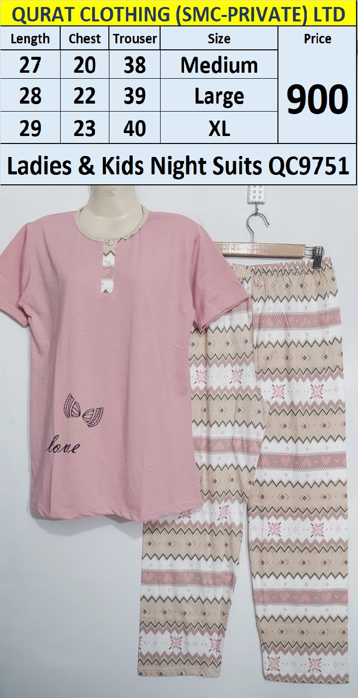 Ladies & Kids Pink Bow Night Suits QC9751