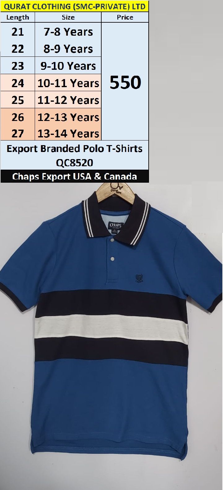  Branded Chaps Polo T-shirt QC8520, Export USA & Canada