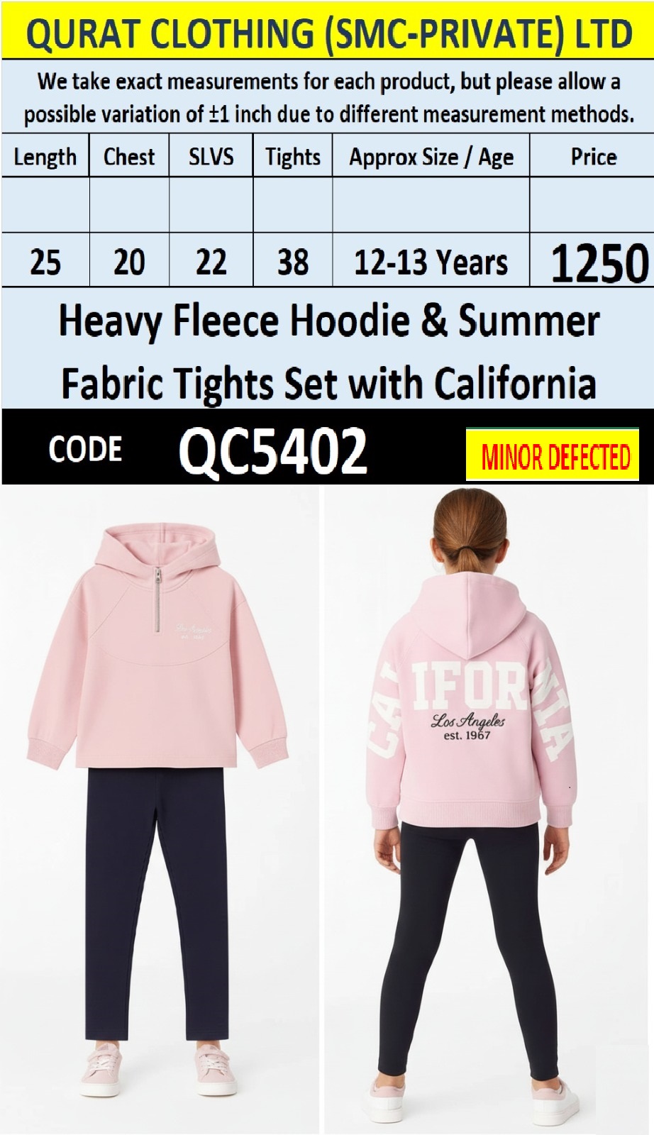 Pink California Heavy Fleece Hoodie & Summer Fabric Tights Set | QC5402