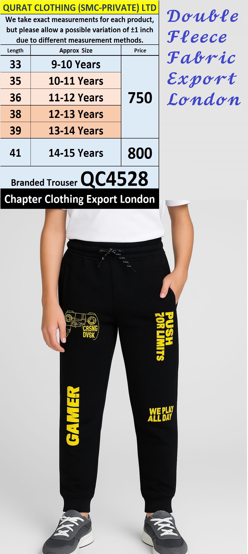 Chapter Clothing Brand Fleece Trouser QC4528 Export London