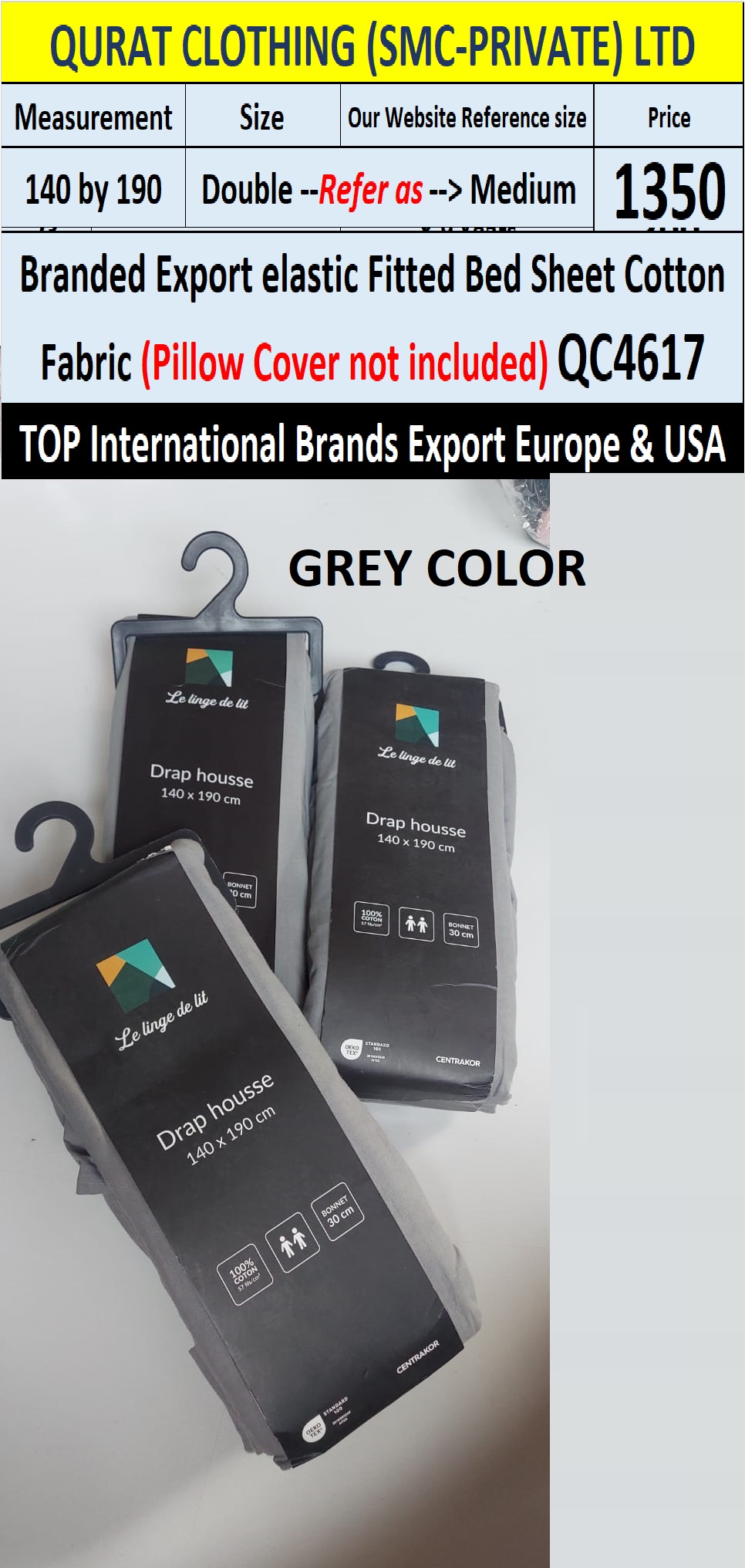 Top Intl Brand Elastic Fitted Cotton Bed Sheet QC4617 Export Europe & USA