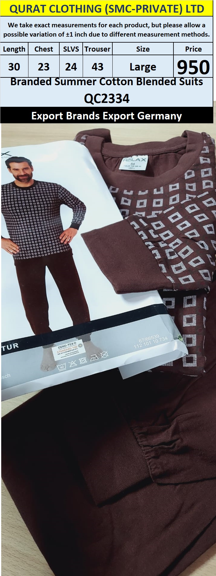 International Brands Summer Cotton Blended Suits Export Germany QC2334