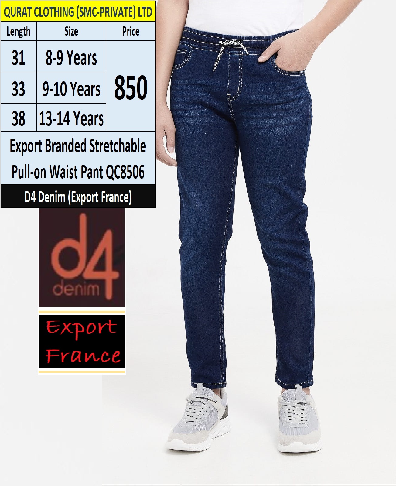Export Stretchable Pull-on Waist Pant QC8506 Brand D4 Denim Export France