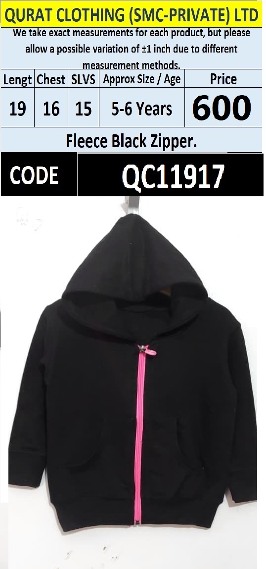 Black Fleece Zip-Up Hoodie with Pink Contrast Zipper — QC11917
