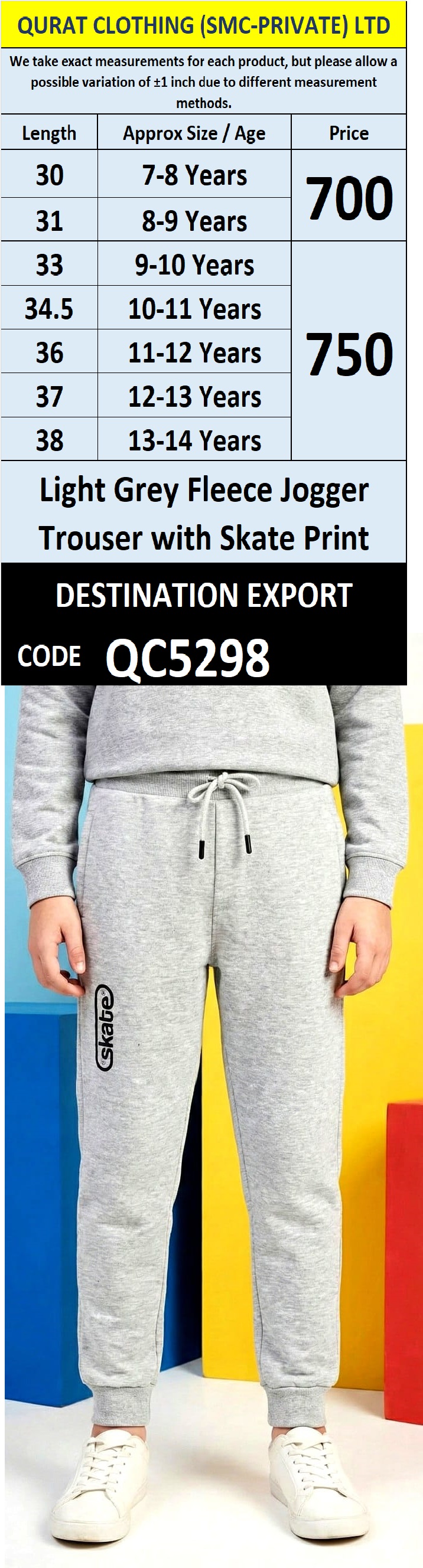 Light Grey Fleece Jogger Trouser with Skate Print for Kids QC5298