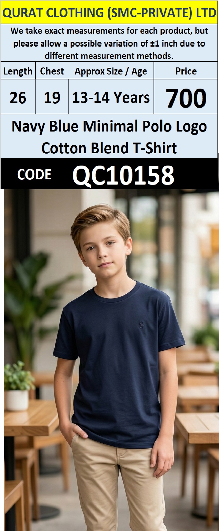 Navy Blue Minimal Polo Logo Cotton Blend T-Shirt – QC10158