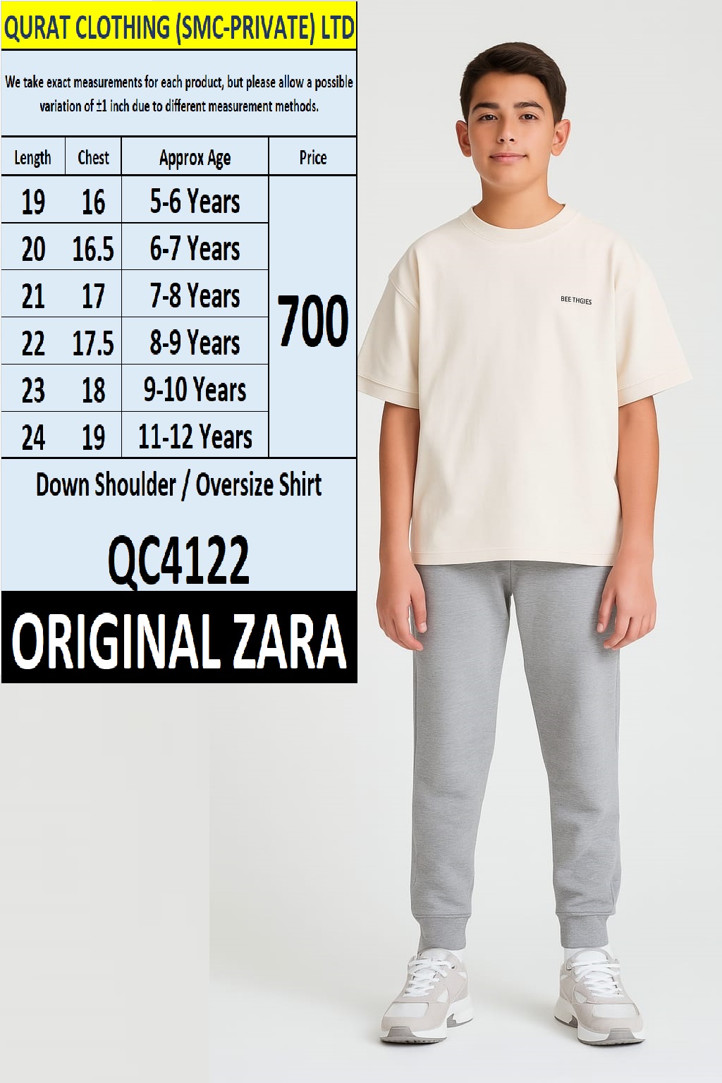 Original Zara Brand Trending Down Shoulder / Over Size T-shirt Export Spain, UK & USA - QC4122