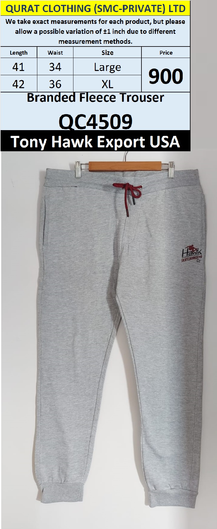 Tony Hawk Brand Fleece Export Trouser QC4509 Export USA