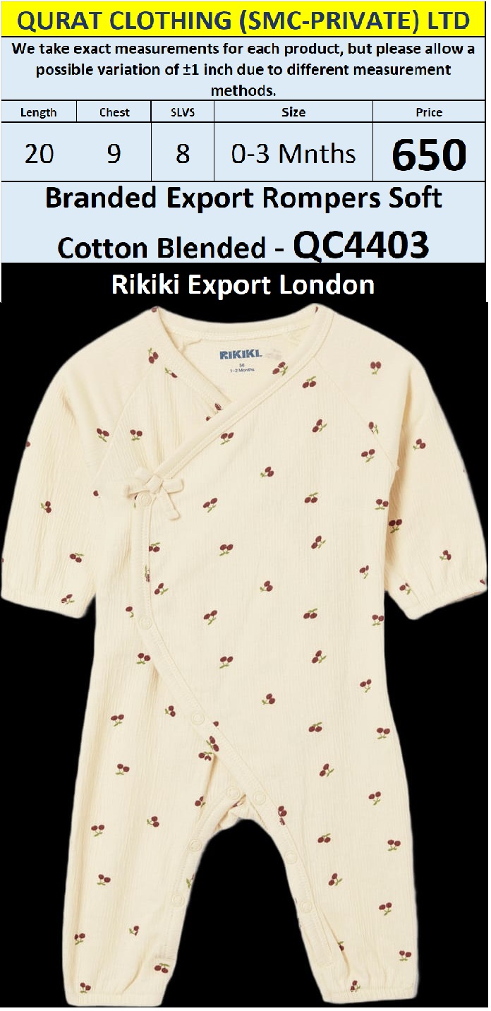 Rikiki Brand Soft Cotton Blended Romper Export London - QC4403