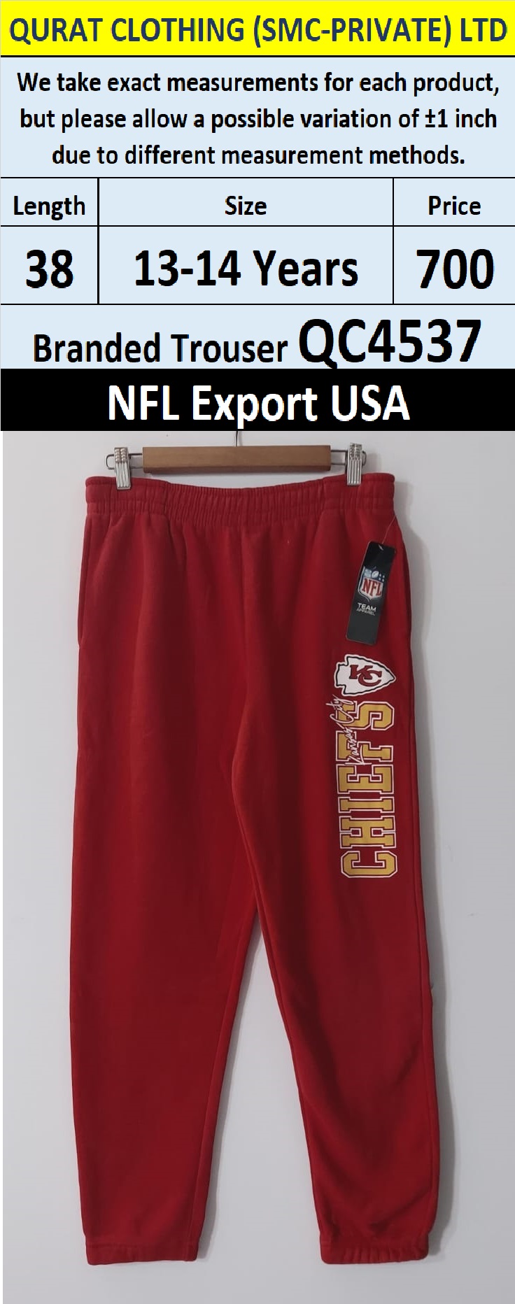 NFL Brand Fleece Trouser QC4537 Export Miami - USA