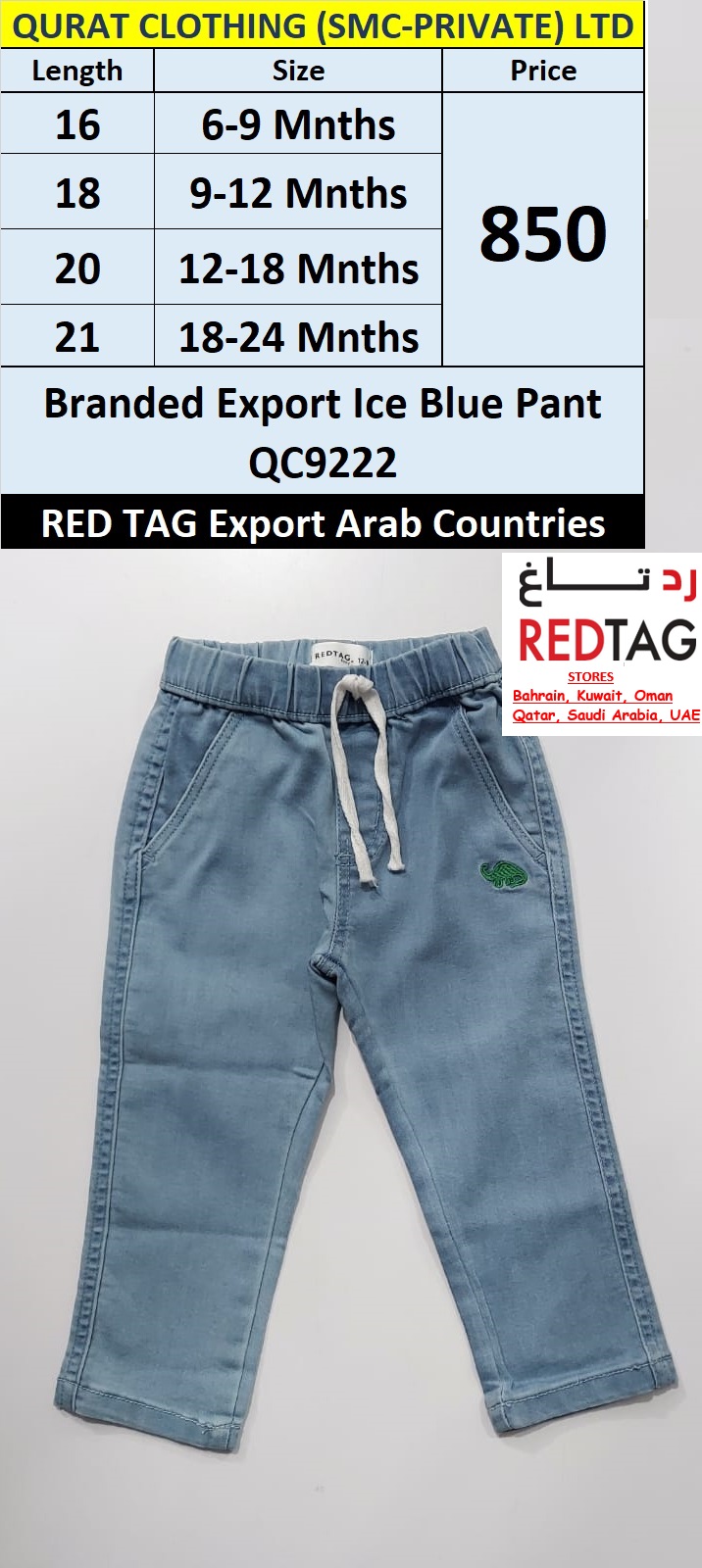 RED TAG Fashion Branded Ice Blue Pant QC9222 Export Arab Countries