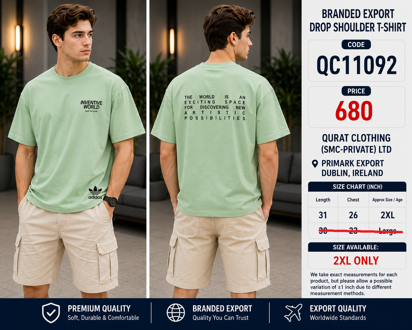 BRANDED EXPORT DROP SHOULDER T-SHIRT QC11092 – Primark Export Dublin, Ireland