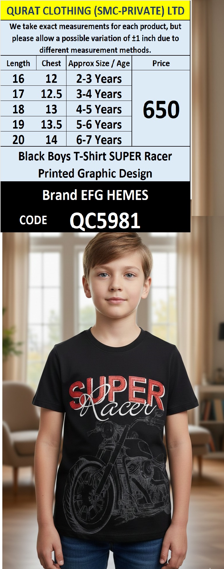 Black Cotton Blended T-Shirt SUPER RACER Printed Graphic – Kids Casual Tee – QC5981